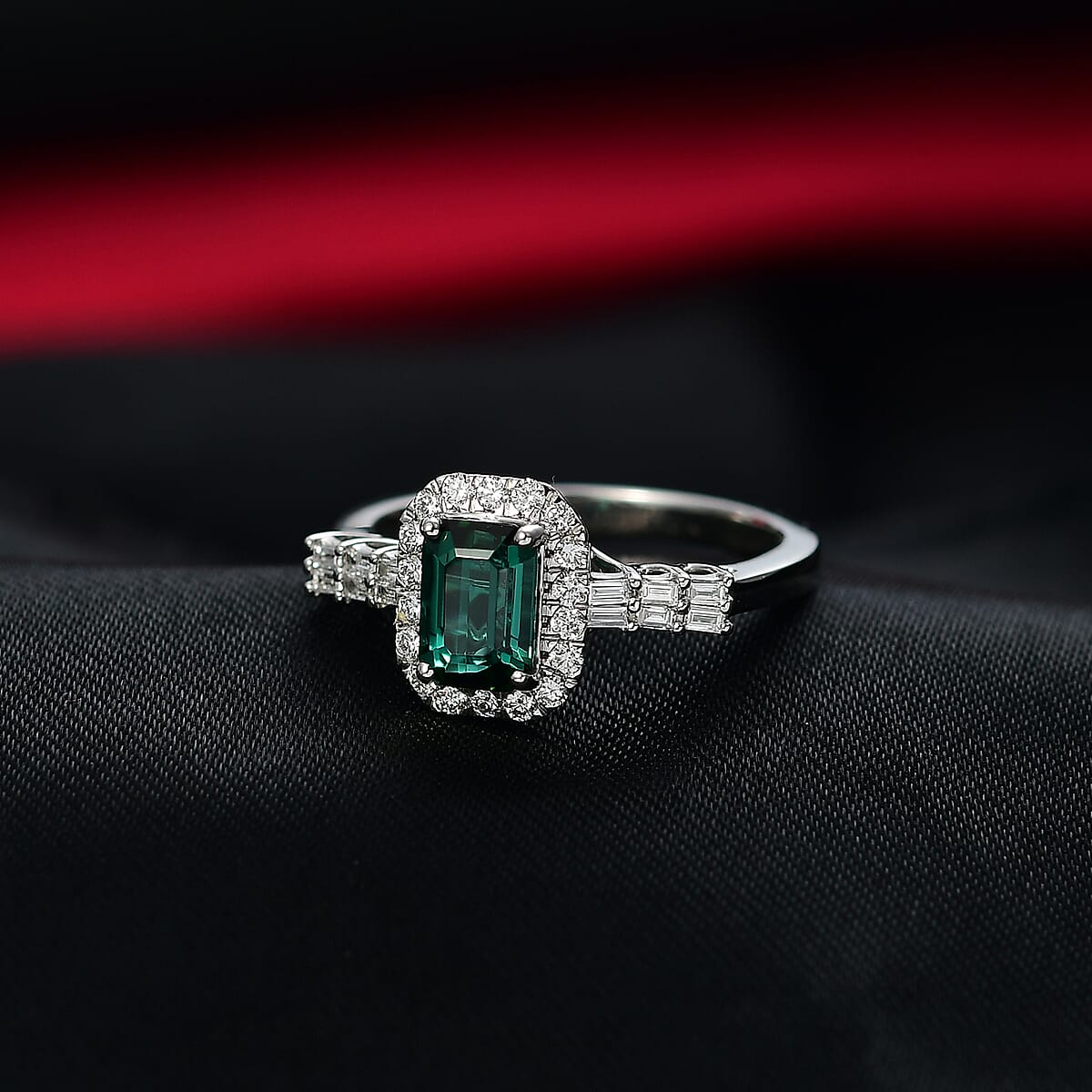 Doorbuster Certified & Appraised Rhapsody AAAA Pirineu Lagoon Tourmaline and Diamond E-F VS 1.45 ctw Ring in 950 Platinum (Size 7.0) 5.78 Grams image number 1