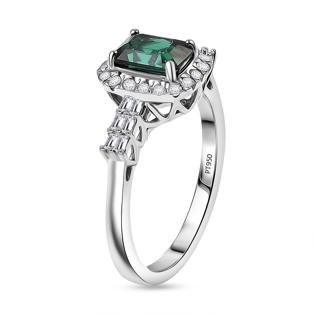 Doorbuster Certified & Appraised Rhapsody AAAA Pirineu Lagoon Tourmaline and Diamond E-F VS 1.45 ctw Ring in 950 Platinum (Size 7.0) 5.78 Grams image number 3