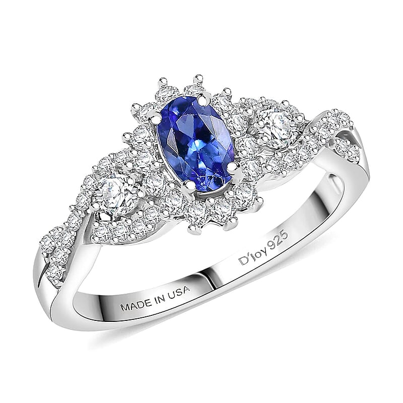 D'Joy AAA Tanzanite, Moissanite Ring in Rhodium Over Sterling Silver 1.00 ctw (Size 10.0)