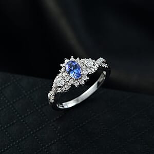 D'Joy AAA Tanzanite, Moissanite Ring in Rhodium Over Sterling Silver 1.00 ctw (Size 10.0)