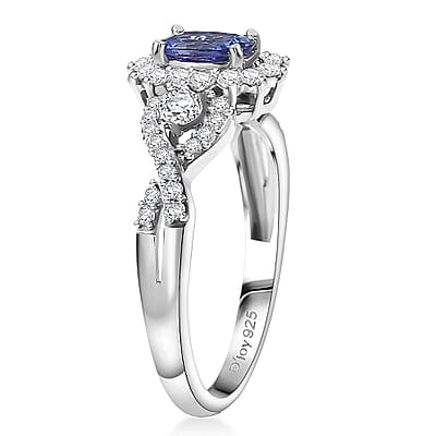 D'Joy AAA Tanzanite, Moissanite Ring in Rhodium Over Sterling Silver 1.00 ctw (Size 10.0)