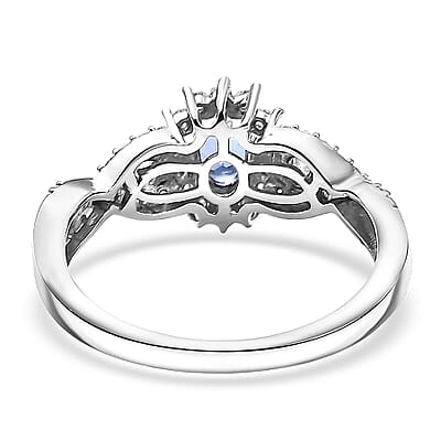 D'Joy AAA Tanzanite, Moissanite Ring in Rhodium Over Sterling Silver 1.00 ctw (Size 10.0)