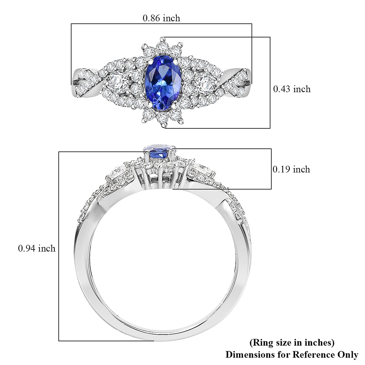 D'Joy AAA Tanzanite and Moissanite 1.00 ctw Twilight Grace Ring in Rhodium Over Sterling Silver (Size 10.0) image number 5