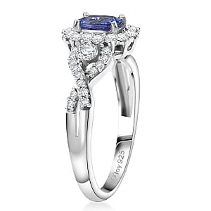 D'Joy AAA Tanzanite, Moissanite Ring in Rhodium Over Sterling Silver 1.00 ctw (Size 6.0)