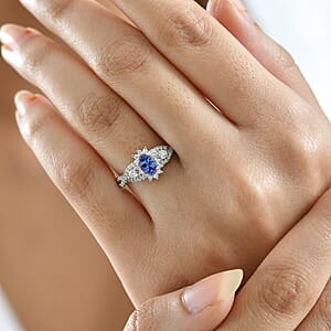 D'Joy AAA Tanzanite, Moissanite Ring in Rhodium Over Sterling Silver 1.00 ctw (Size 9.0)