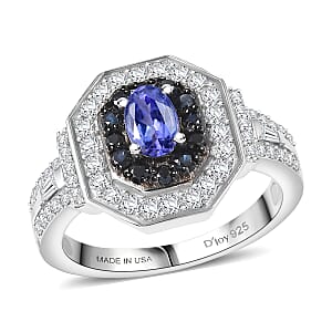 D'Joy AAA Tanzanite, Multi Gemstone Ring in Rhodium Over Sterling Silver (Size 10.0) 1.50 ctw