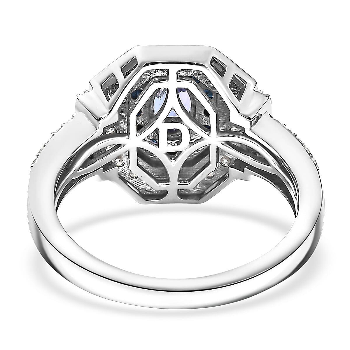 D'Joy AAA Tanzanite and Multi Gemstone 1.50 ctw Royale Halo Ring in Rhodium Over Sterling Silver (Size 5.0) image number 4
