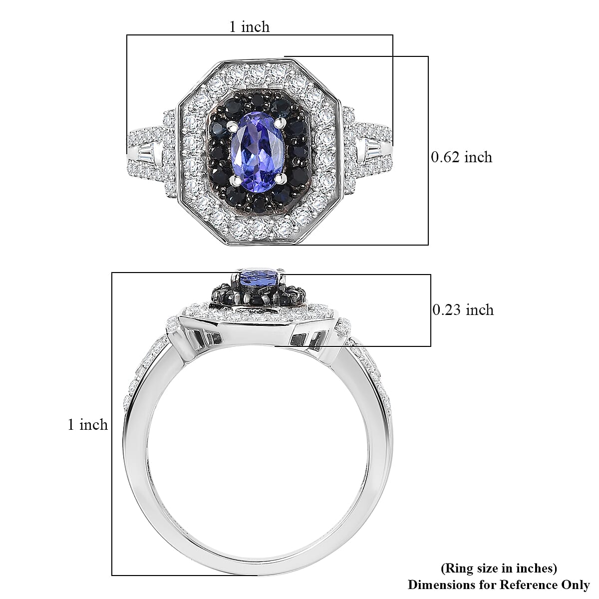 D'Joy AAA Tanzanite and Multi Gemstone 1.50 ctw Royale Halo Ring in Rhodium Over Sterling Silver (Size 7.0) image number 5