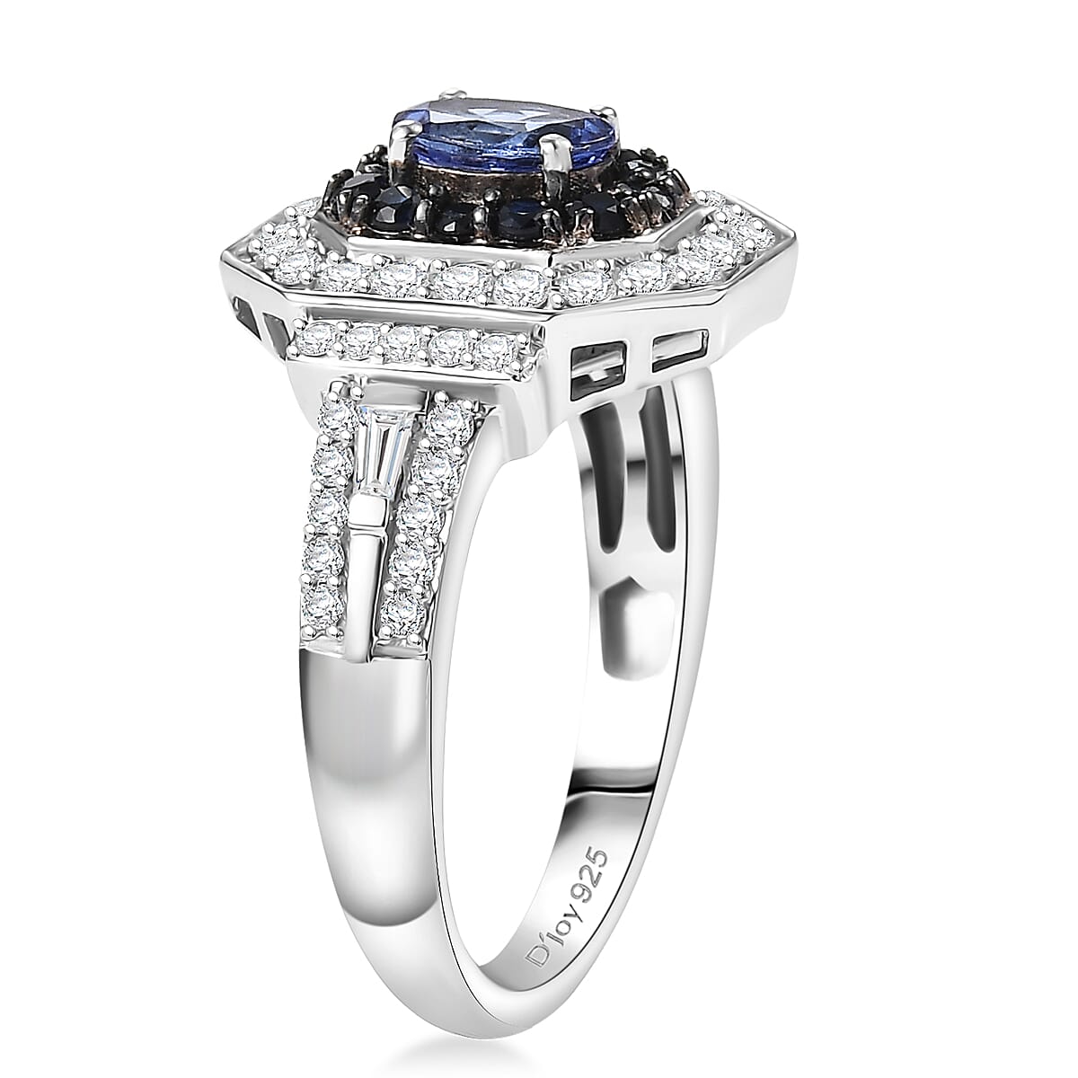 D'Joy AAA Tanzanite and Multi Gemstone 1.50 ctw Royale Halo Ring in Rhodium Over Sterling Silver (Size 9.0) image number 3