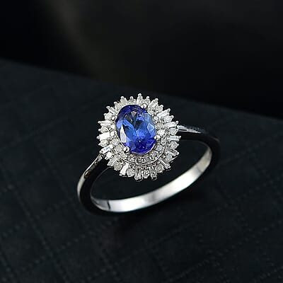 D'Joy AAA Tanzanite, Diamond Ring in Rhodium Over Sterling Silver 1.10 ctw (Size 10.0)