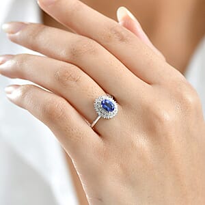 D'Joy AAA Tanzanite, Diamond Ring in Rhodium Over Sterling Silver 1.10 ctw (Size 10.0)