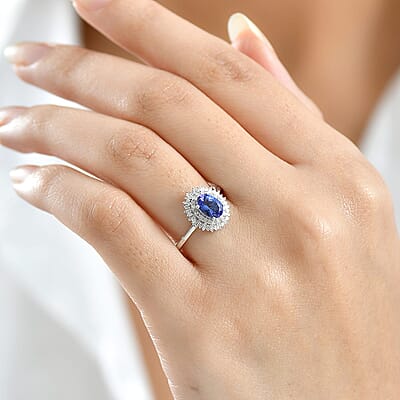 D'Joy AAA Tanzanite, Diamond Ring in Rhodium Over Sterling Silver 1.10 ctw (Size 10.0)