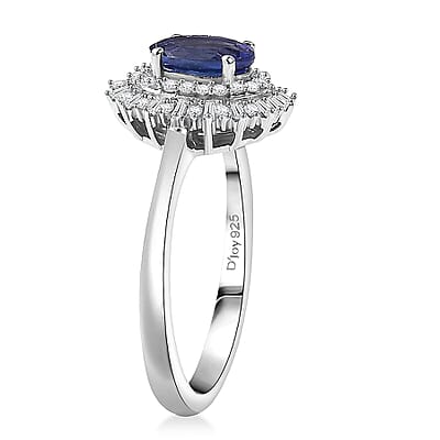 D'Joy AAA Tanzanite, Diamond Ring in Rhodium Over Sterling Silver 1.10 ctw (Size 10.0)