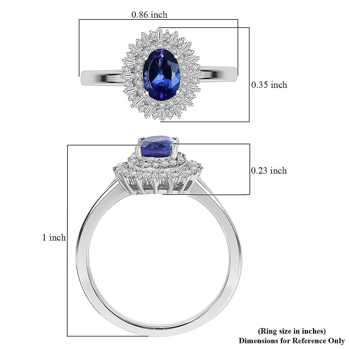D'Joy AAA Tanzanite, Diamond Ring in Rhodium Over Sterling Silver 1.10 ctw (Size 10.0)
