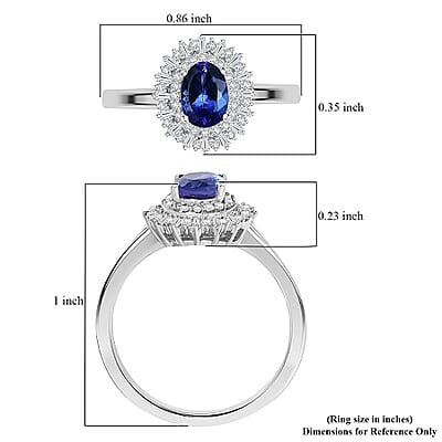 D'Joy AAA Tanzanite, Diamond Ring in Rhodium Over Sterling Silver 1.10 ctw (Size 10.0)