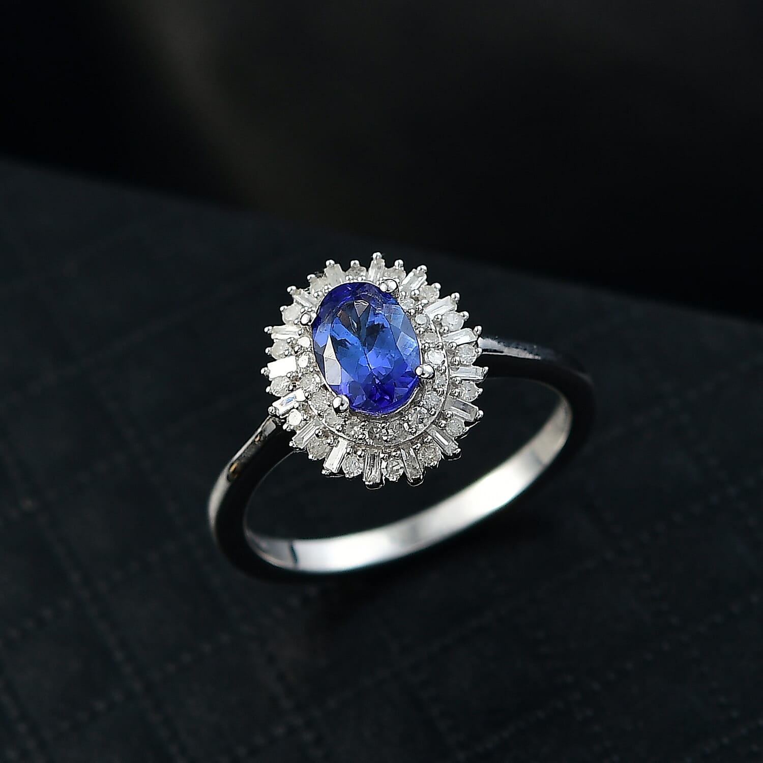 D'Joy AAA Tanzanite, Diamond Ring in Rhodium Over Sterling Silver 1.10 ctw (Size 5.0)