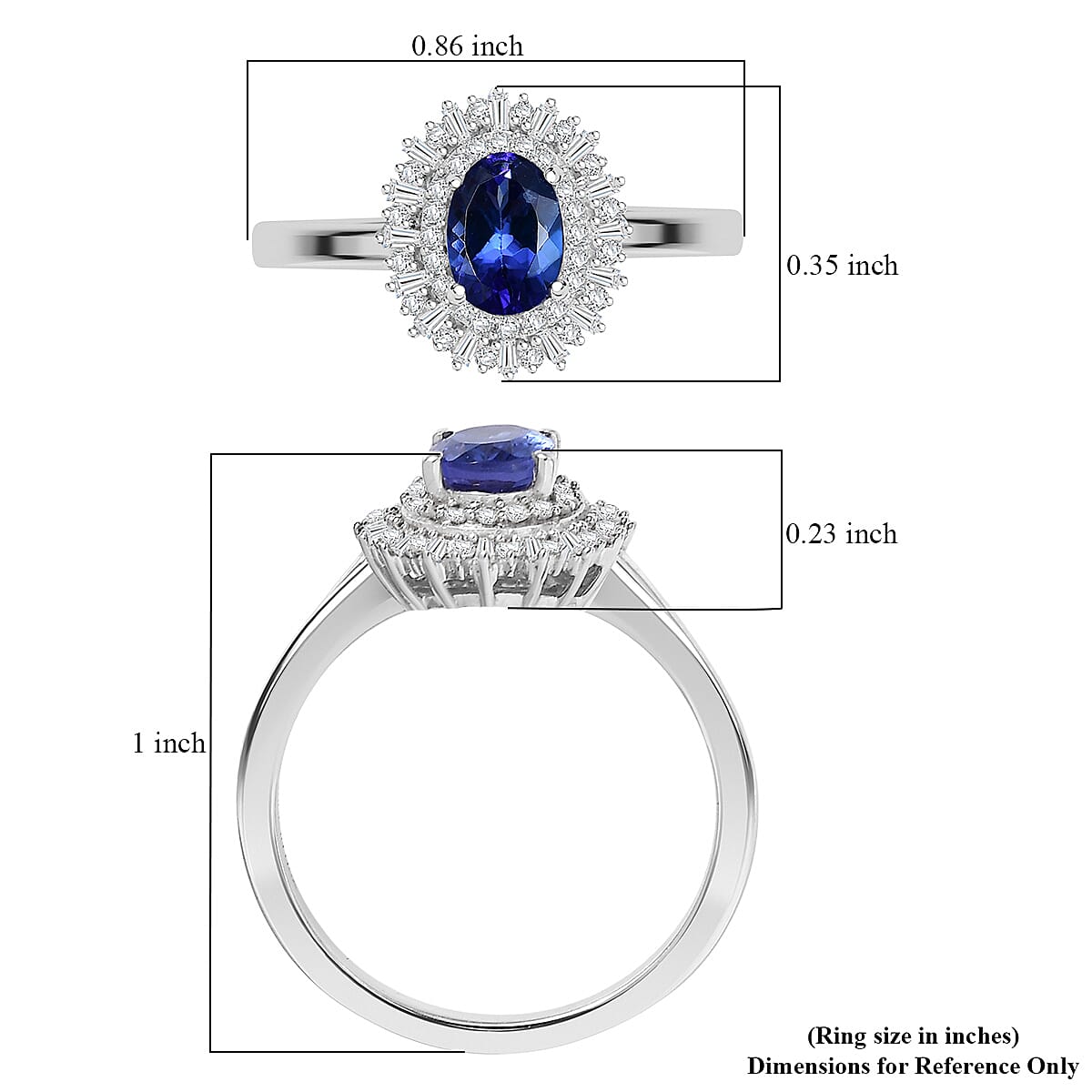 D'Joy AAA Tanzanite, Diamond Ring in Rhodium Over Sterling Silver 1.10 ctw (Size 5.0)