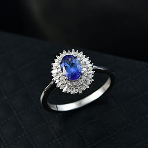D'Joy AAA Tanzanite, Diamond Ring in Rhodium Over Sterling Silver 1.10 ctw (Size 6.0)