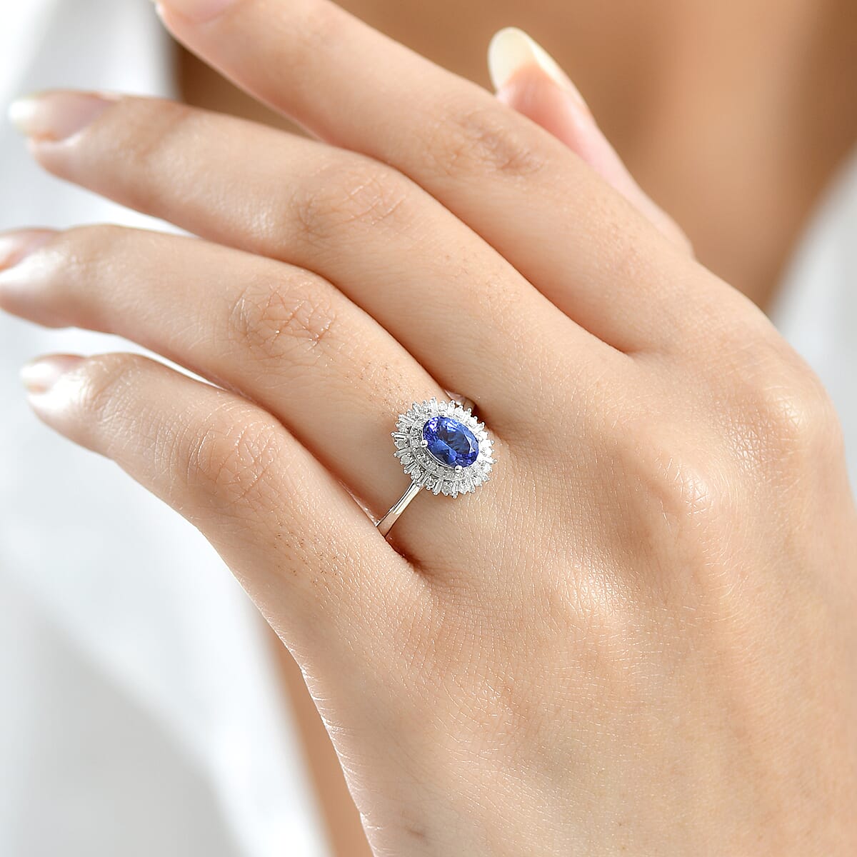 D'Joy AAA Tanzanite and Diamond 1.10 ctw Twilight Burst Ring in Rhodium Over Sterling Silver (Size 6.0) image number 2