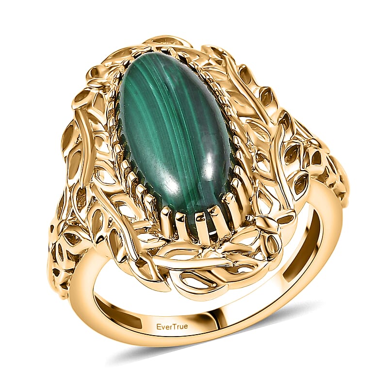 EverTrue African Malachite 7.15 ctw Tropical Forest Ring in 18K YG Plated (Size 11.0)