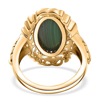 EverTrue African Malachite 7.15 ctw Tropical Forest Ring in 18K YG Plated (Size 11.0)