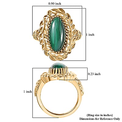 EverTrue African Malachite 7.15 ctw Tropical Forest Ring in 18K YG Plated (Size 11.0)