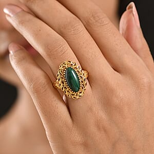 EverTrue African Malachite 7.15 ctw Tropical Forest Ring in 18K YG Plated (Size 8.0)