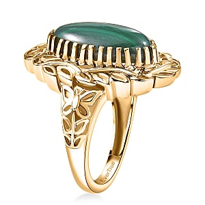 EverTrue African Malachite 7.15 ctw Tropical Forest Ring in 18K YG Plated (Size 8.0)