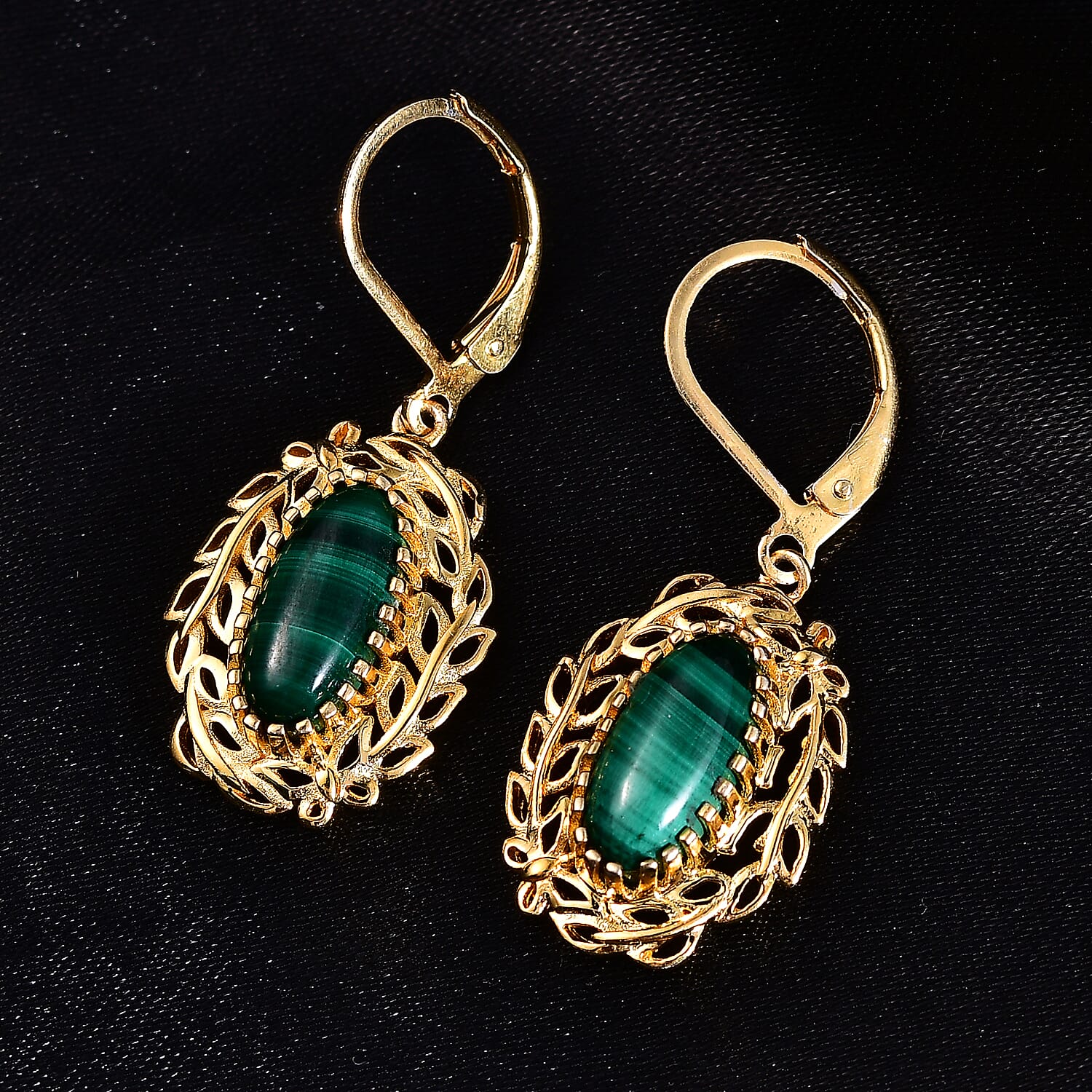 EverTrue African Malachite 6.30 ctw Tropical Forest Earrings in 18K YG Plated