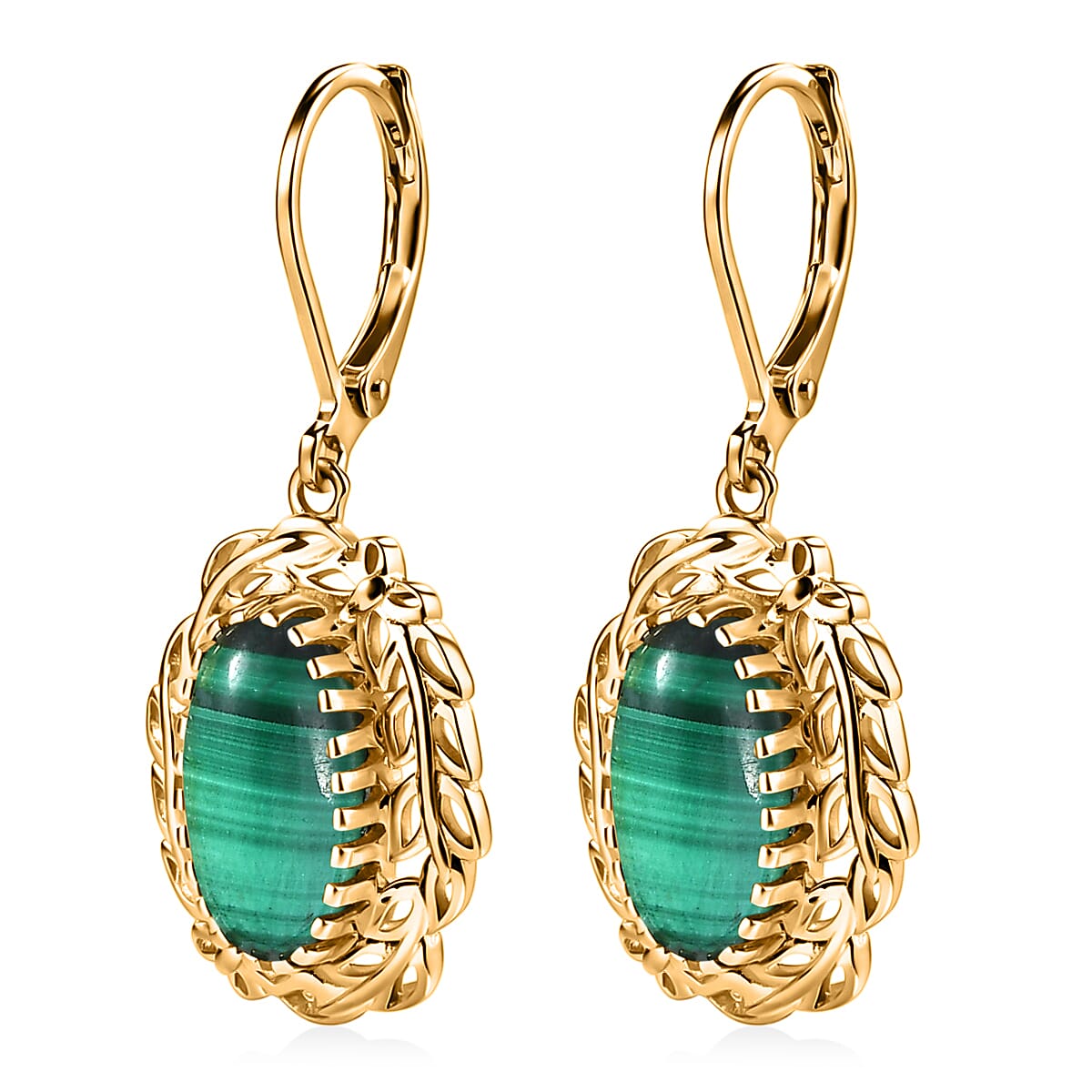 EverTrue African Malachite 6.30 ctw Tropical Forest Earrings in 18K YG Plated