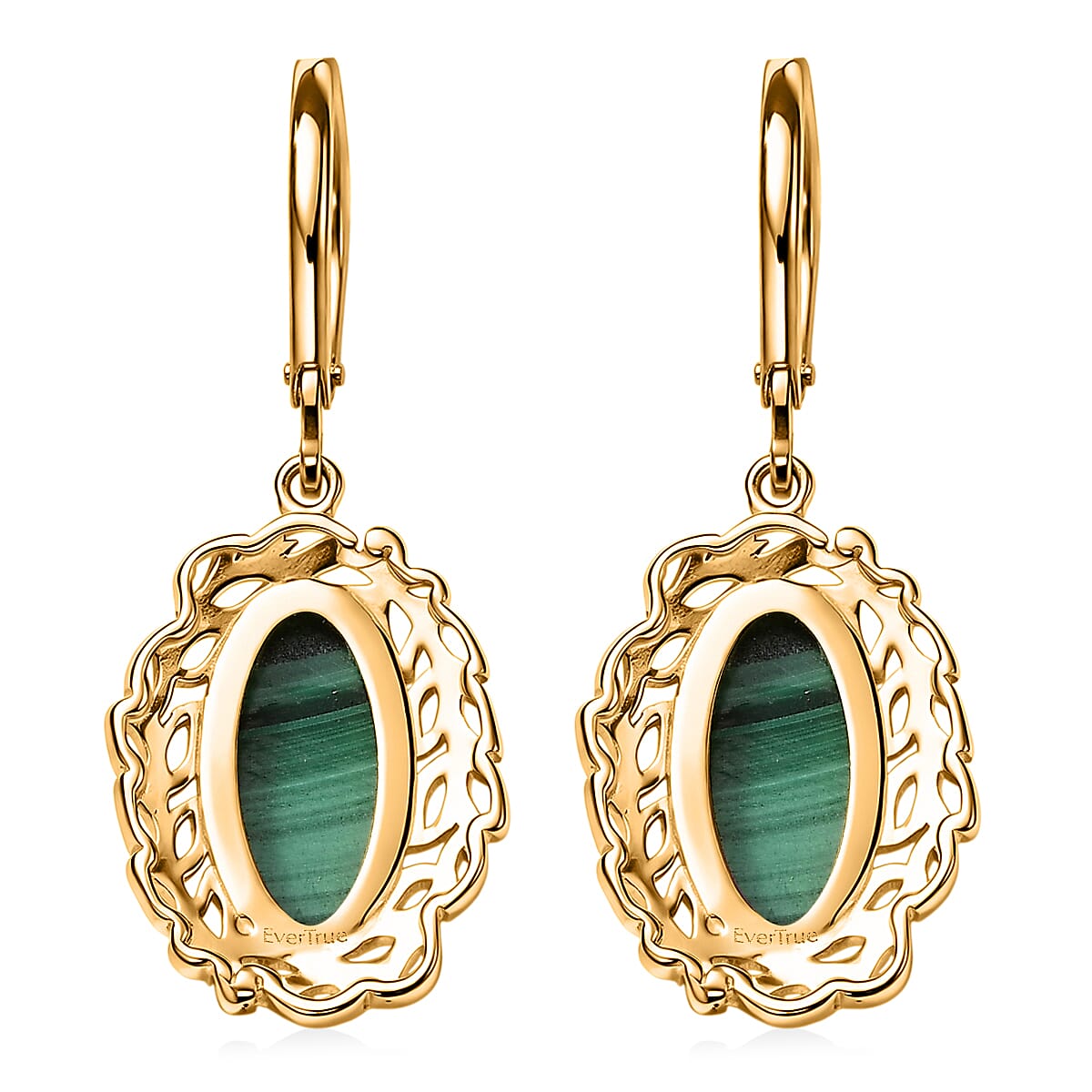 EverTrue African Malachite 6.30 ctw Tropical Forest Earrings in 18K YG Plated