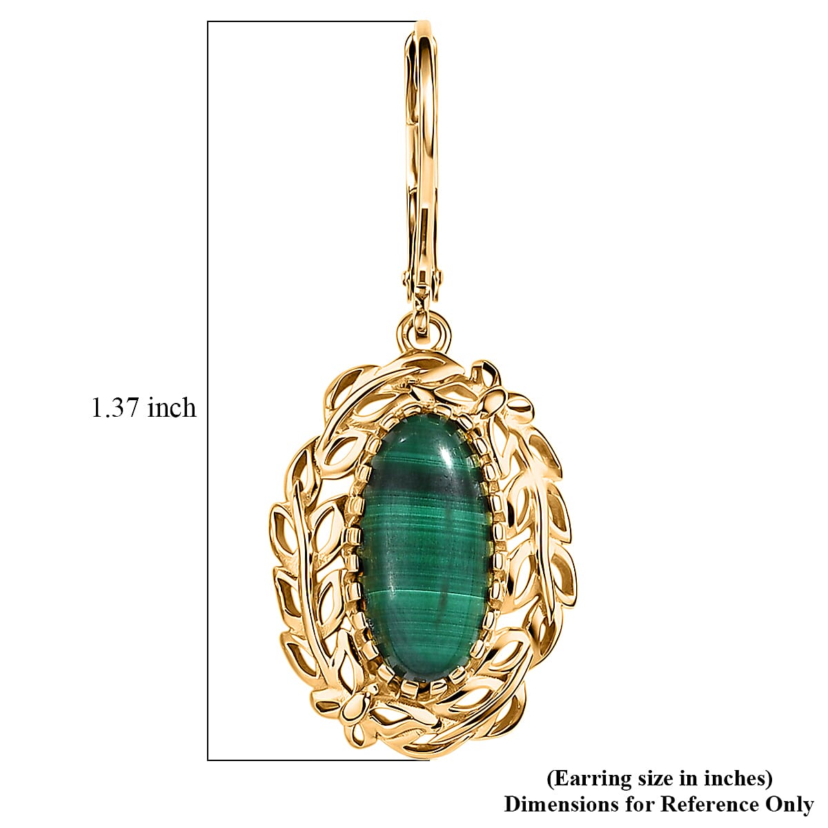 EverTrue African Malachite 6.30 ctw Tropical Forest Earrings in 18K YG Plated