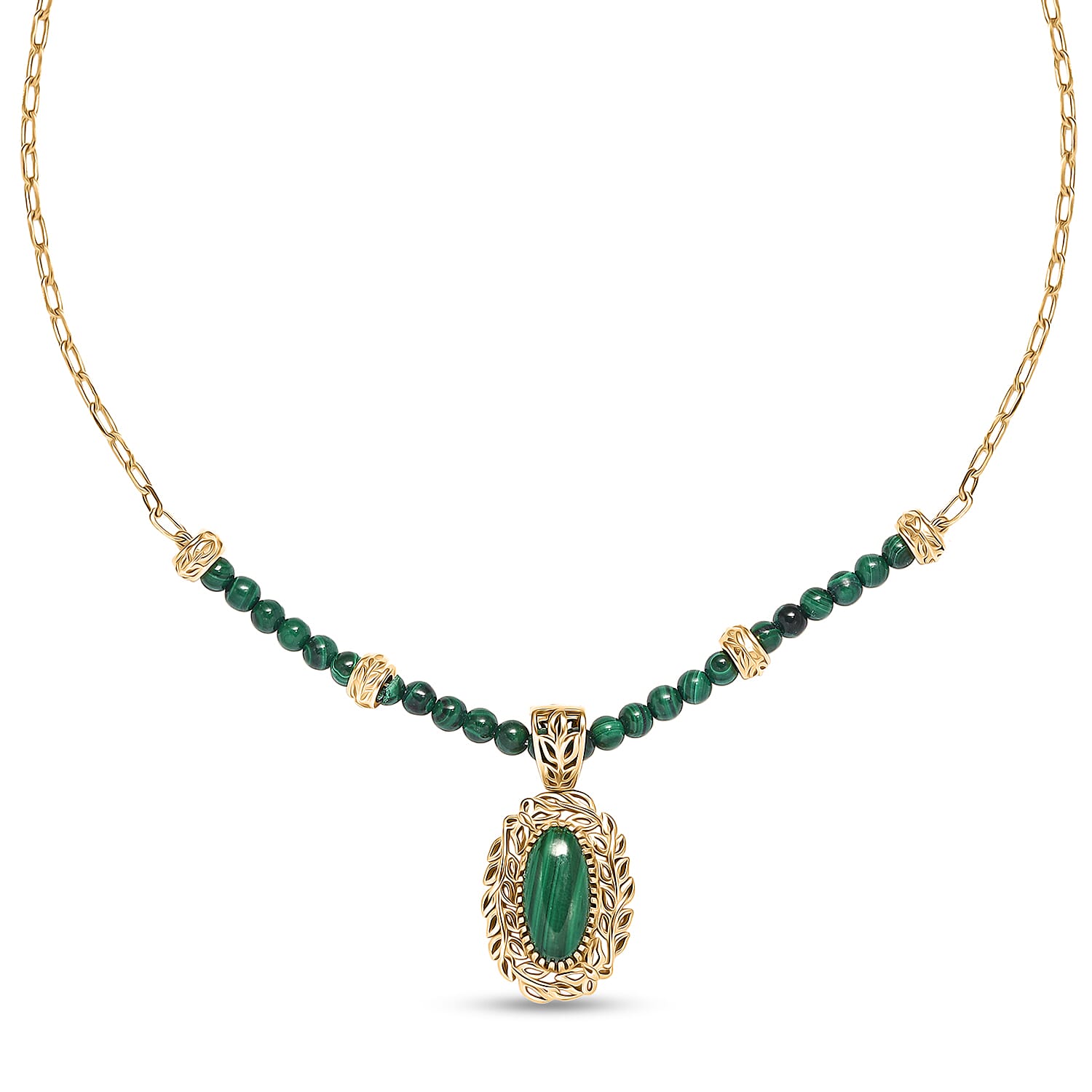 EverTrue African Malachite 32.35 ctw Tropical Forest Necklace in 18K YG Plated 18 Inches