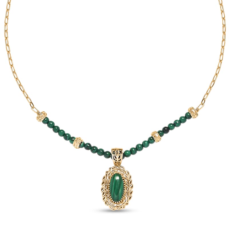 EverTrue African Malachite 32.35 ctw Tropical Forest Necklace in 18K YG Plated 18 Inches