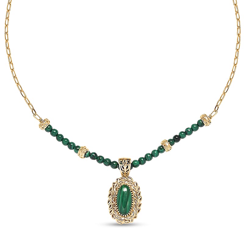 EverTrue African Malachite 32.35 ctw Tropical Forest Necklace in 18K YG Plated 18 Inches