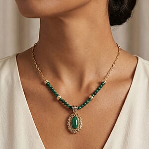 EverTrue African Malachite 32.35 ctw Necklace in 18K YG Plated 18 Inches 
