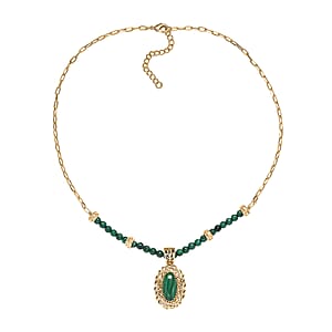 EverTrue African Malachite 32.35 ctw Necklace in 18K YG Plated 18 Inches 