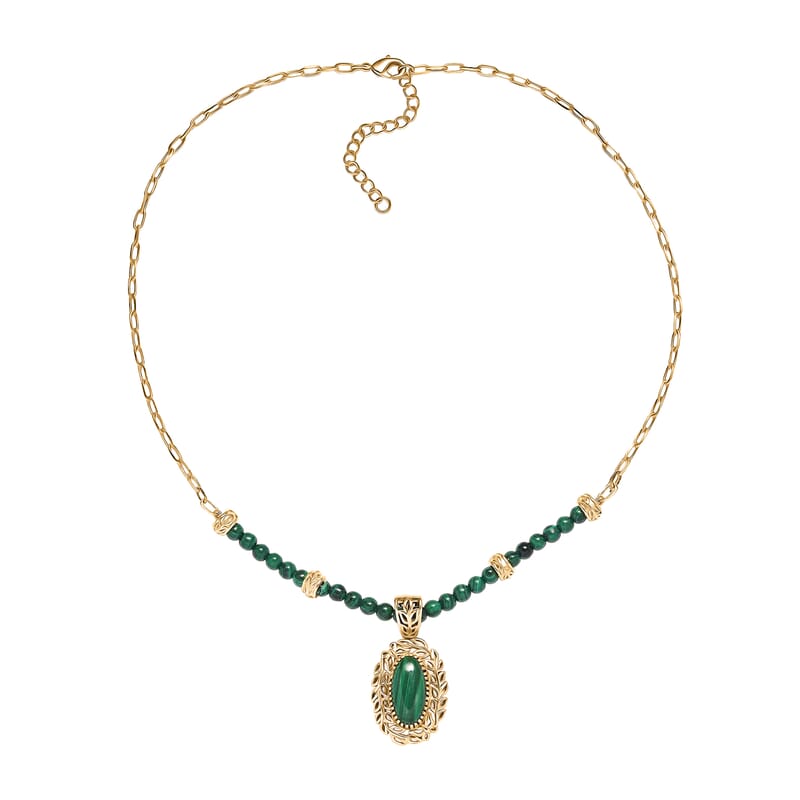 EverTrue African Malachite 32.35 ctw Tropical Forest Necklace in 18K YG Plated 18 Inches