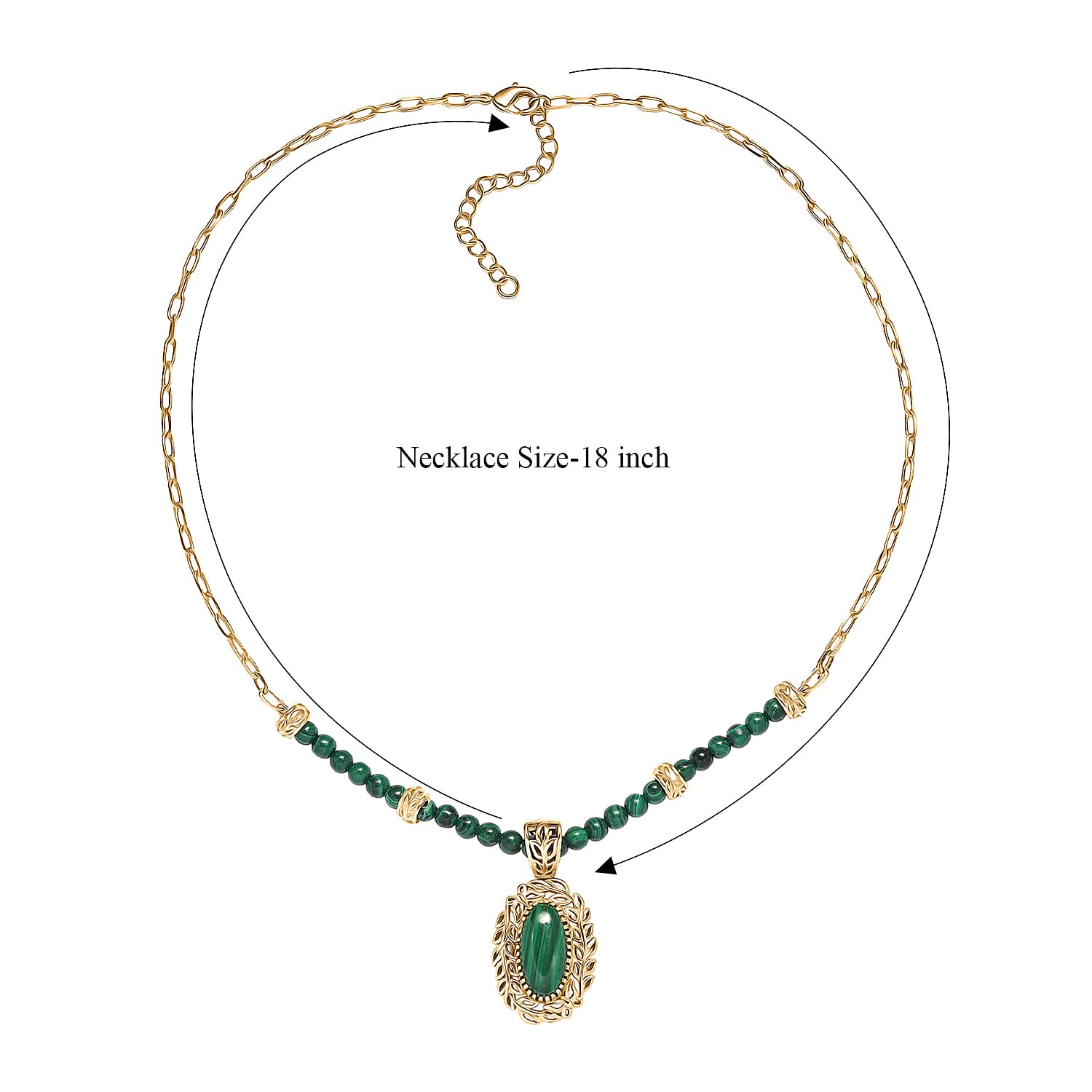 EverTrue African Malachite 32.35 ctw Tropical Forest Necklace in 18K YG Plated 18 Inches