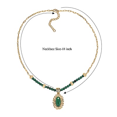 EverTrue African Malachite 32.35 ctw Tropical Forest Necklace in 18K YG Plated 18 Inches