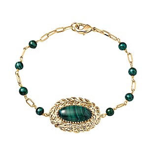 EverTrue African Malachite 17.90 ctw Bracelet in 18K YG Plated (7.25 In)