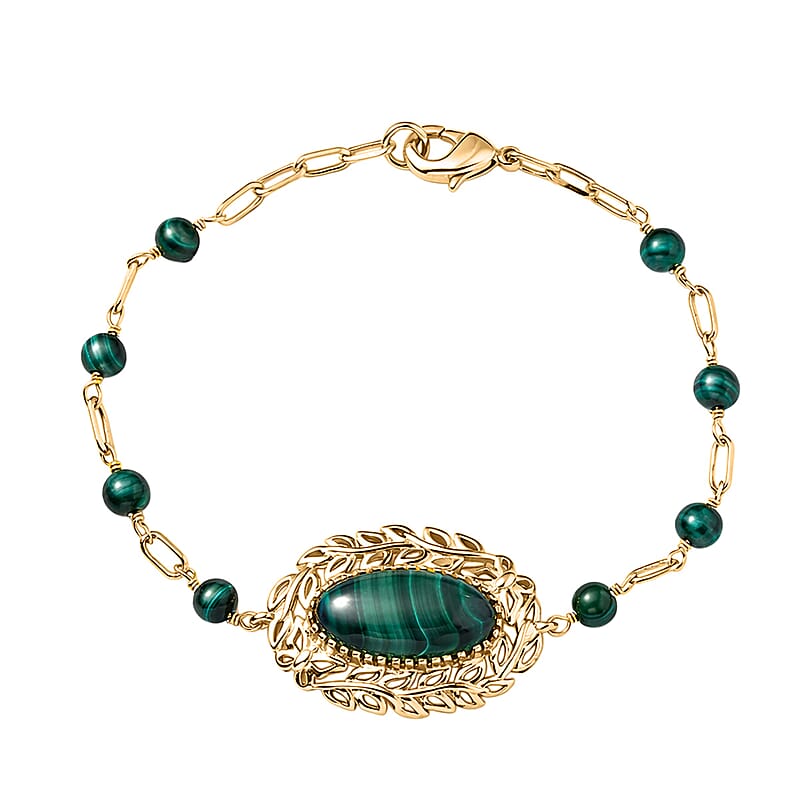 EverTrue African Malachite 17.90 ctw Tropical Forest Bracelet in 18K YG Plated (7.25 In)