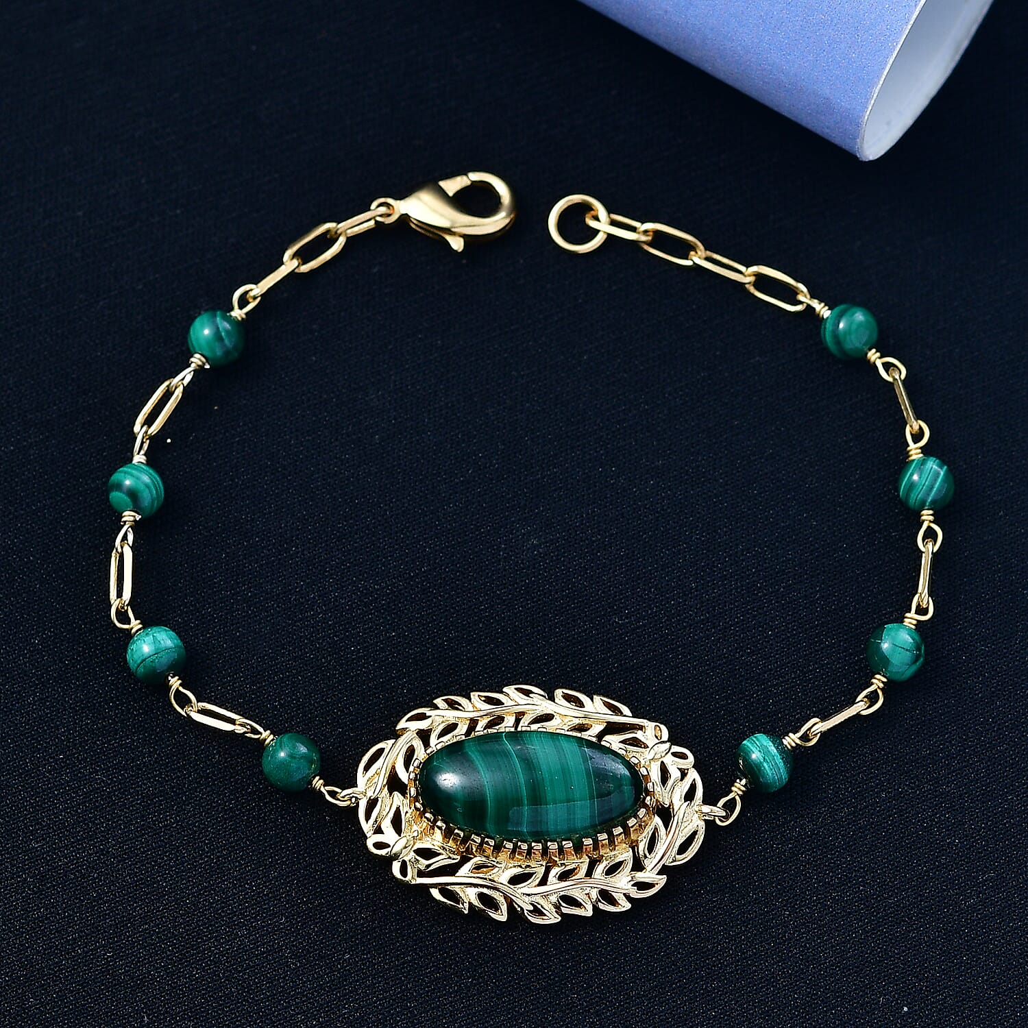 EverTrue African Malachite 17.90 ctw Tropical Forest Bracelet in 18K YG Plated (7.25 In)