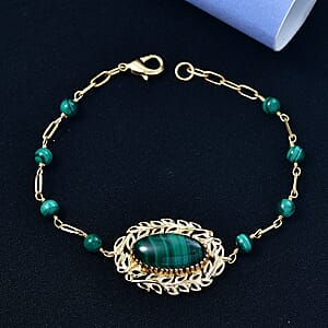 EverTrue African Malachite 17.90 ctw Bracelet in 18K YG Plated (7.25 In)