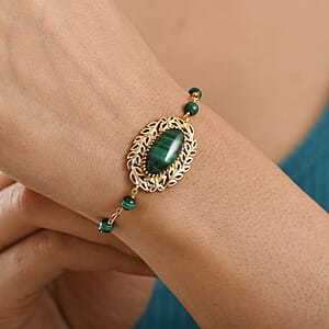 EverTrue African Malachite 17.90 ctw Bracelet in 18K YG Plated (7.25 In)