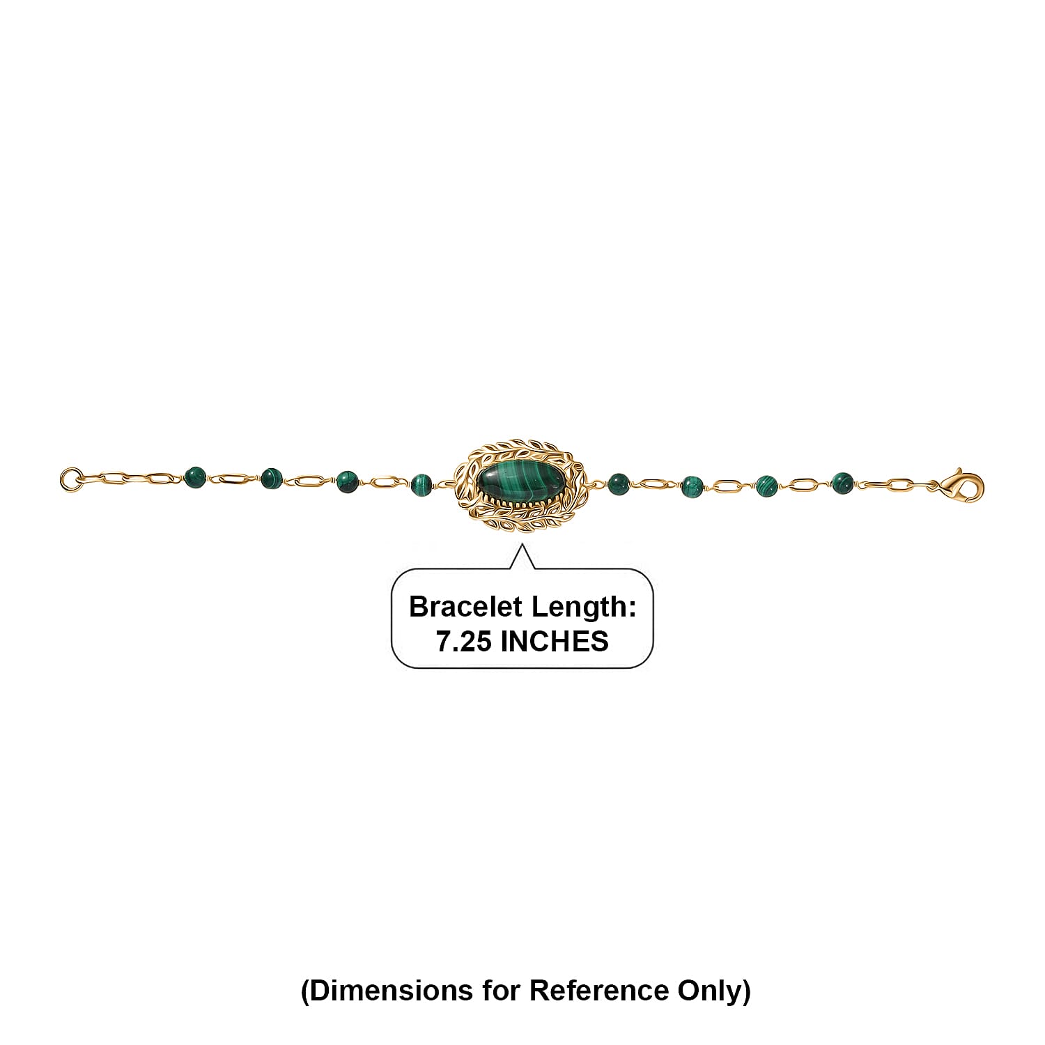 EverTrue African Malachite 17.90 ctw Tropical Forest Bracelet in 18K YG Plated (7.25 In)