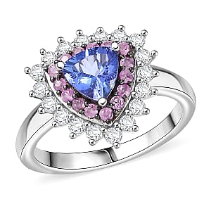 D'Joy AAA Tanzanite and Multi Gemstone 1.60 ctw Royale Aura Ring in Rhodium Over Sterling Silver (Size 10.0)