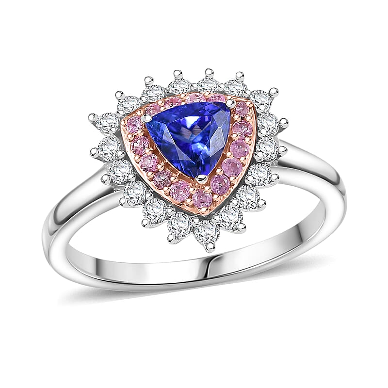 D'Joy AAA Tanzanite and Multi Gemstone 1.60 ctw  Ring in Rhodium Over Sterling Silver (Size 10.0)