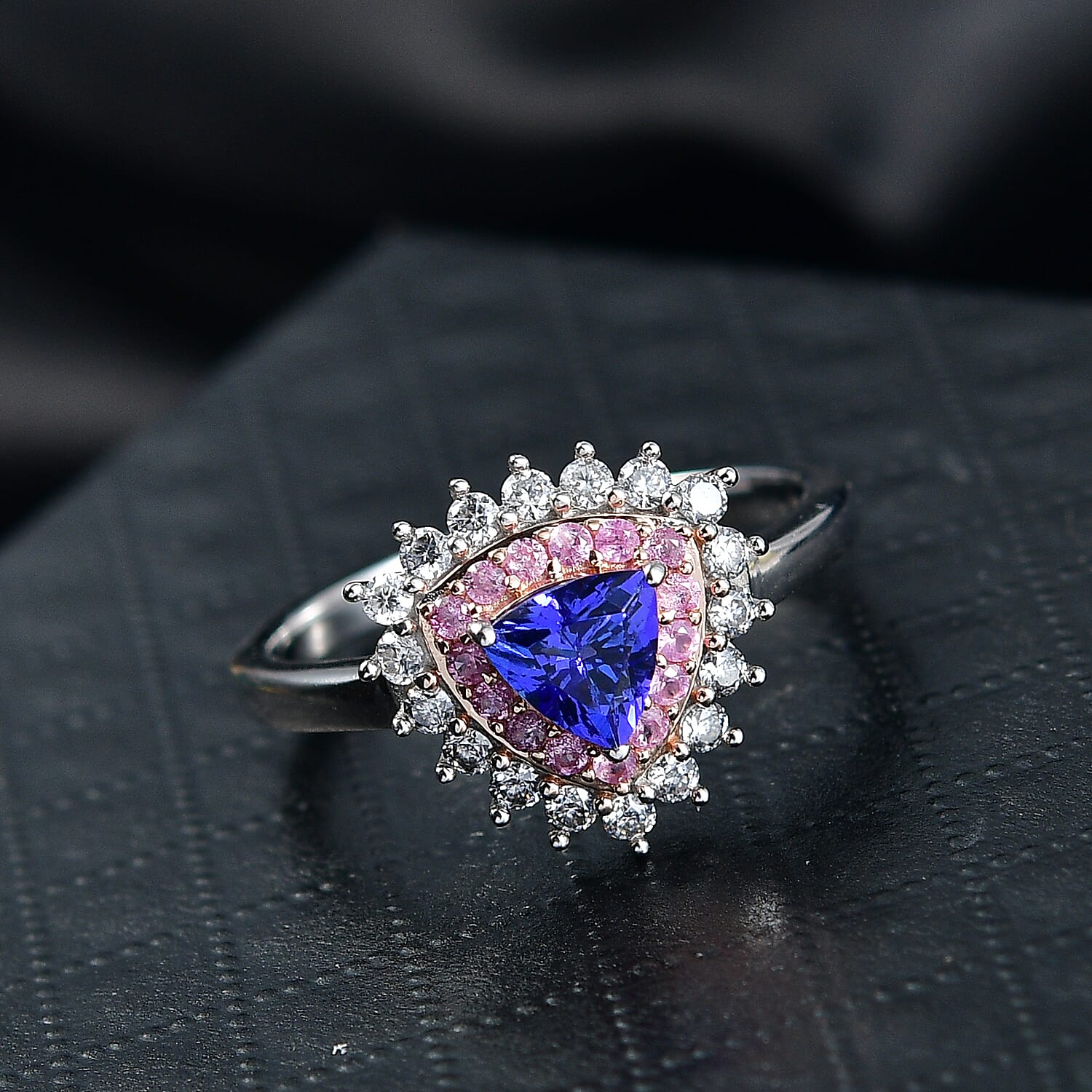 D'Joy AAA Tanzanite and Multi Gemstone 1.60 ctw  Ring in Rhodium Over Sterling Silver (Size 10.0)