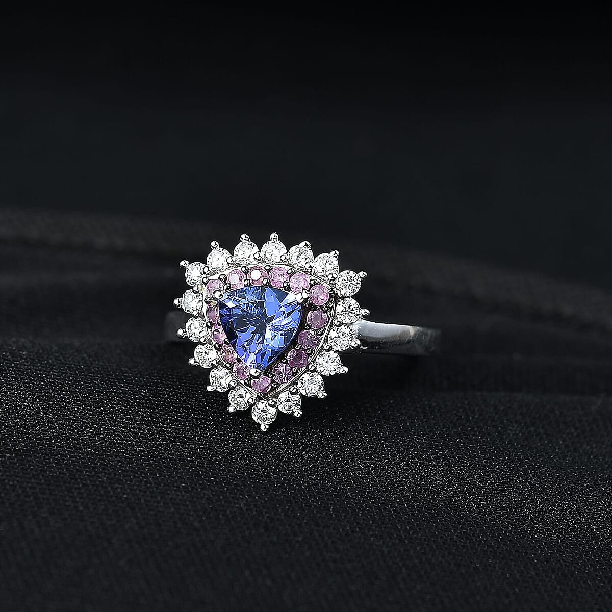 D'Joy AAA Tanzanite and Multi Gemstone 1.60 ctw Royale Aura Ring in Rhodium Over Sterling Silver (Size 10.0) image number 1